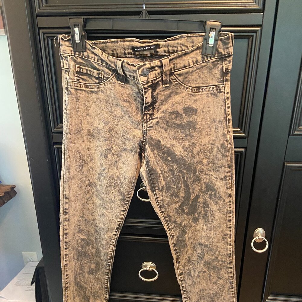 Flying Monkey Unique Black and Gray Straight Leg Stretch Jeans - Sz. 7